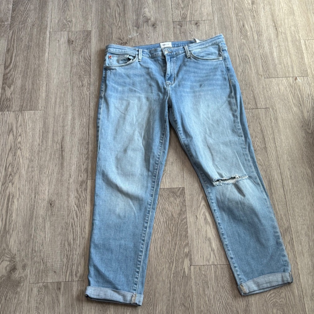 Hudson Natalie Midrise Slim Boyfriend Crop Jeans Light Wash Distressed Size 30
